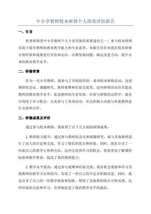 中小学教师校本研修个人绩效评估报告