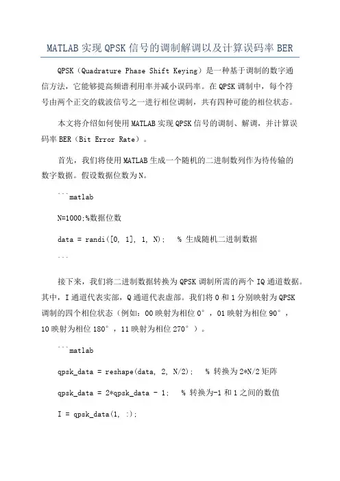 MATLAB实现QPSK信号的调制解调以及计算误码率BER