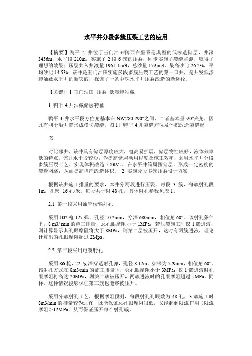 水平井分段多簇压裂工艺的应用