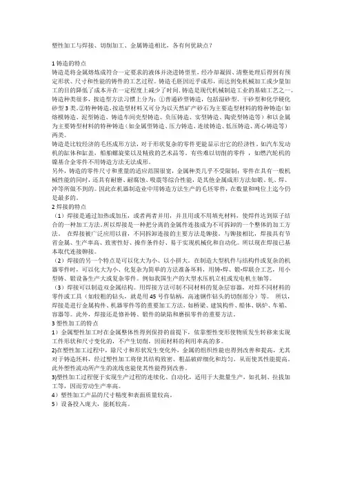 塑性加工与焊接,铸造方法 优缺点