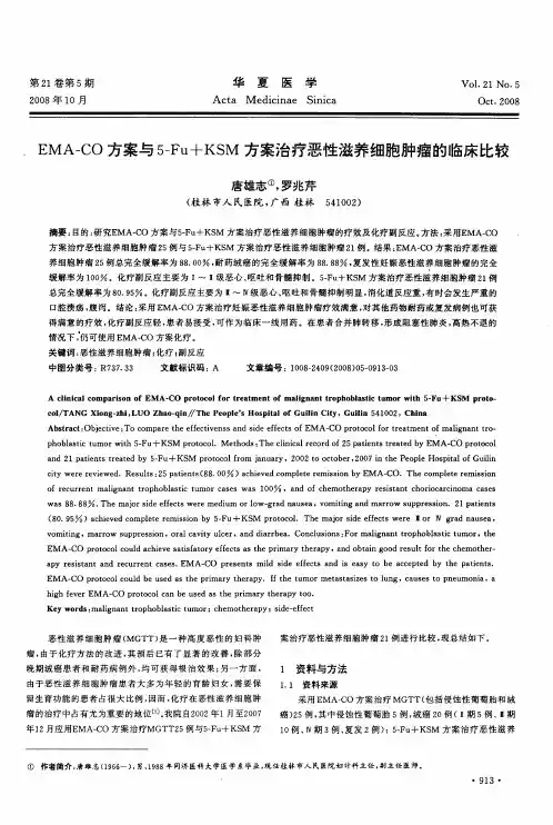 EMA-CO方案与5-Fu+KSM方案治疗恶性滋养细胞肿瘤的临床比较