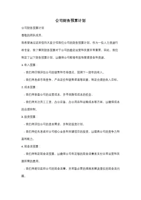 公司财务预算计划