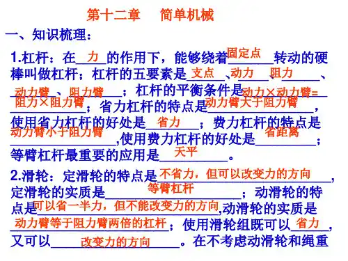 人教版八年级物理下册第十二章简单机械单元复习ppt.