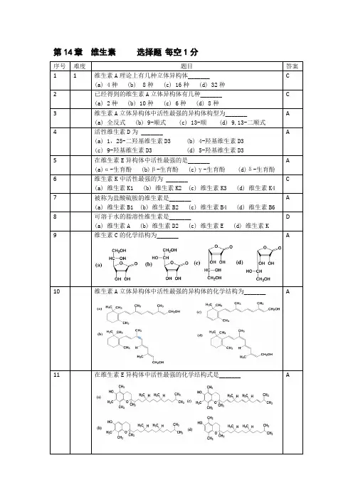 药物化学第14章 维生素题库