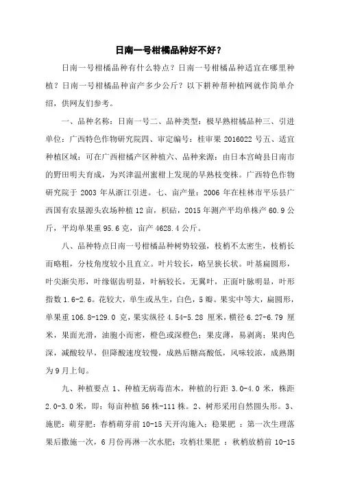 日南一号柑橘品种好不好？