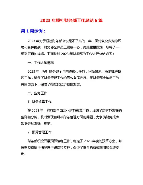 2023年报社财务部工作总结6篇