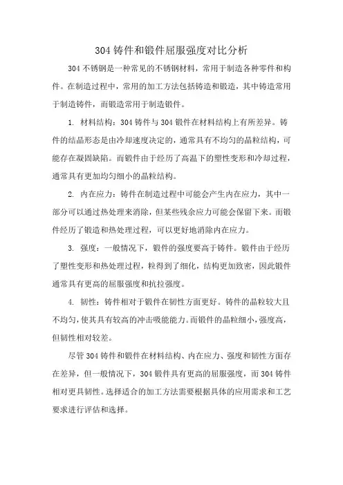 304铸件和锻件屈服强度对比分析
