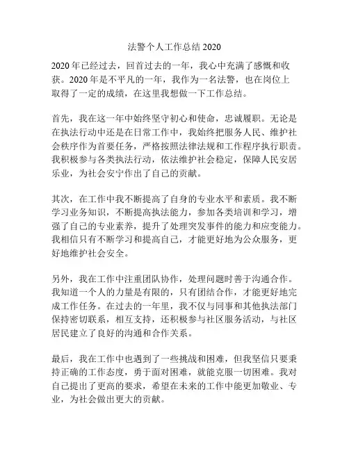 法警个人工作总结2020