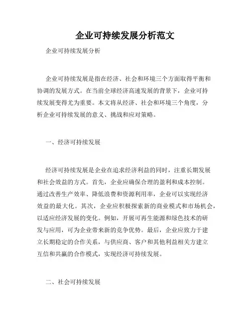 企业可持续发展分析范文