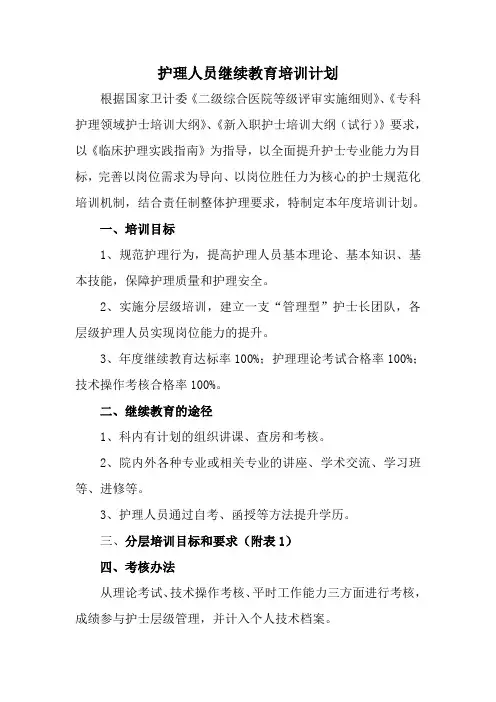 2019年护理人员继续教育培训计划