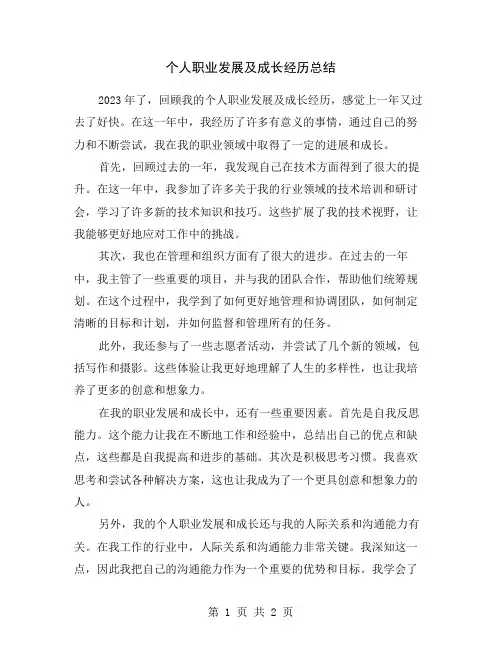 个人职业发展及成长经历总结