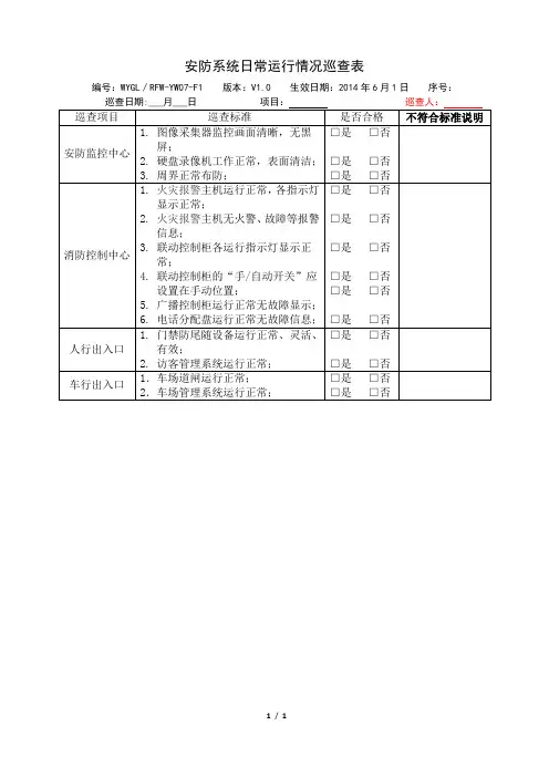 安防系统日常运行情况巡查表