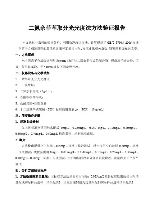 水中阴离子-二氮杂菲萃取分光光度法方法验证报告