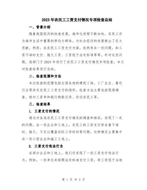 2023年农民工工资支付情况专项检查总结