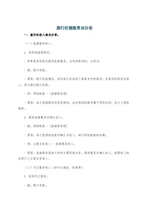 旅行社做账常用分录