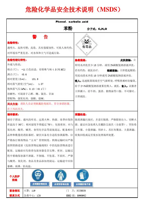 苯酚MSDS
