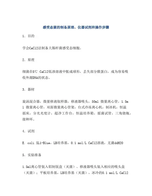 感受态菌的制备原理、仪器试剂和操作步骤