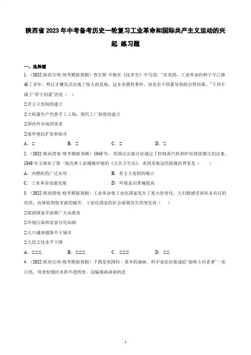 陕西省2023年中考备考历史一轮复习工业革命和国际共产主义运动的兴起 练习题(含解析)
