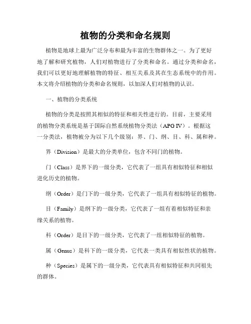 植物的分类和命名规则
