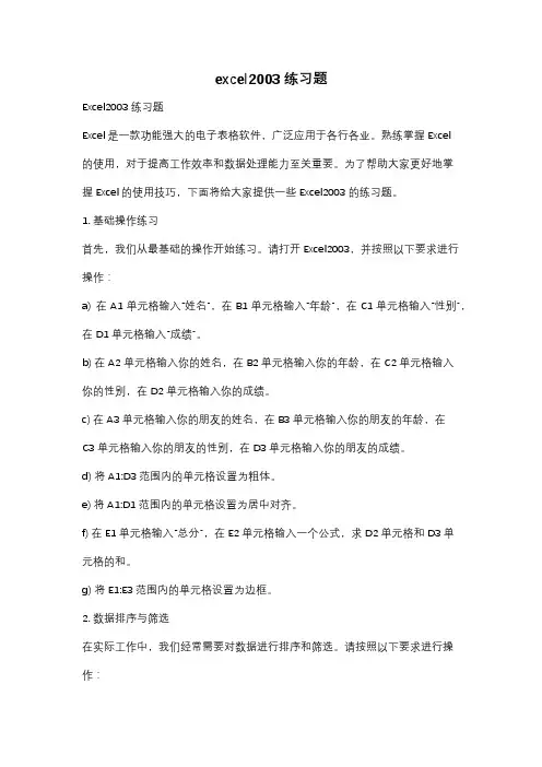 excel2003练习题