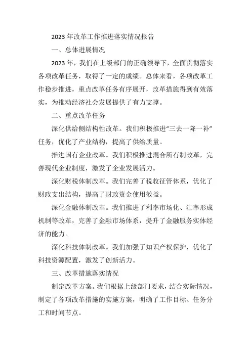 2023年改革工作 推进落实情况报告