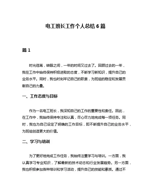 电工班长工作个人总结6篇