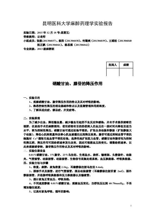 硝酸甘油,腺苷降压作用