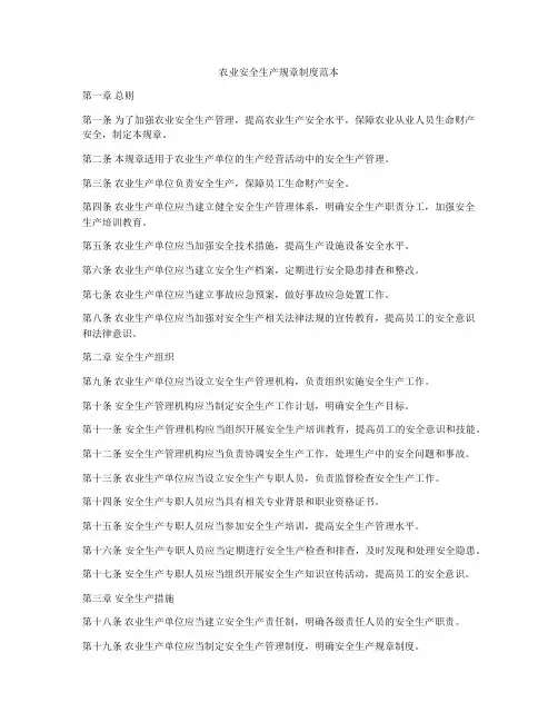 农业安全生产规章制度范本