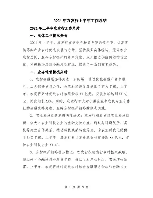 2024年农发行上半年工作总结