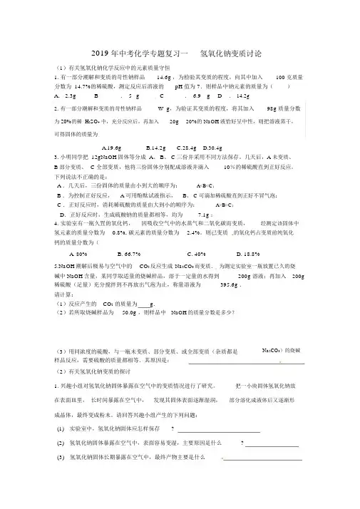 2019年中考化学专题复习一氢氧化钠变质讨论.docx