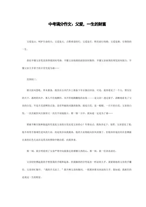 中考满分作文：父爱,一生的财富