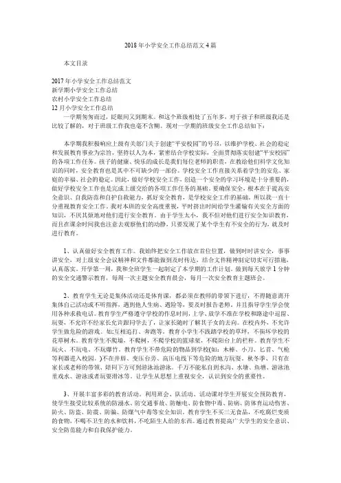 2018年小学安全工作总结范文4篇.doc