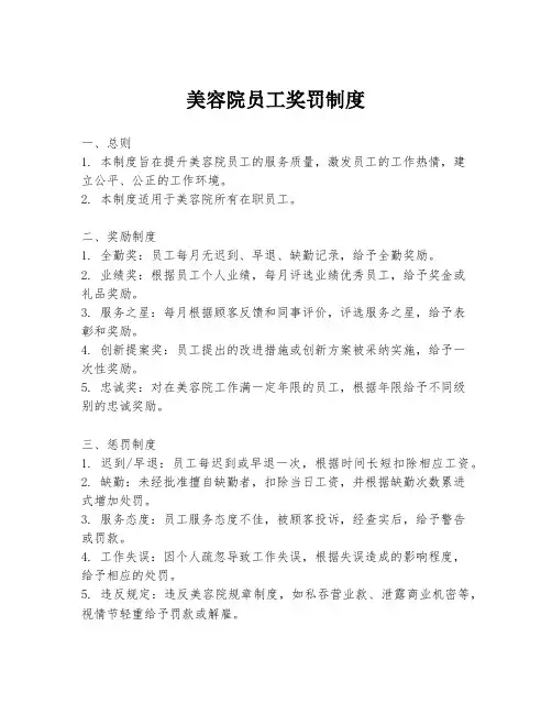 美容院员工奖罚制度