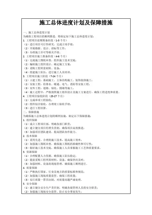施工总体进度计划及保障措施