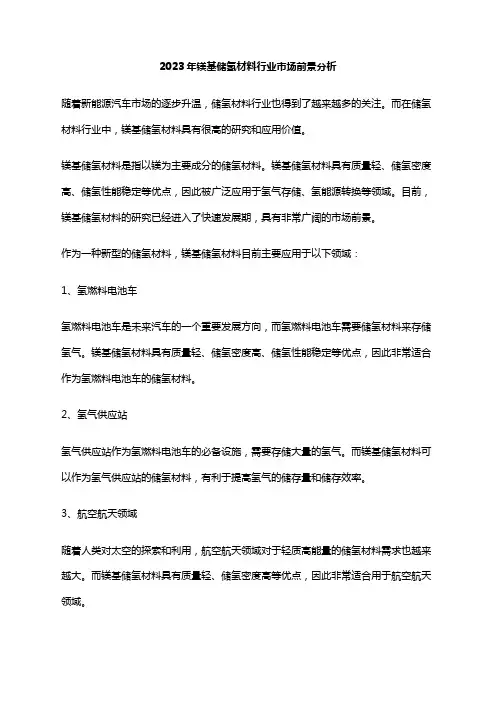 2023年镁基储氢材料行业市场前景分析
