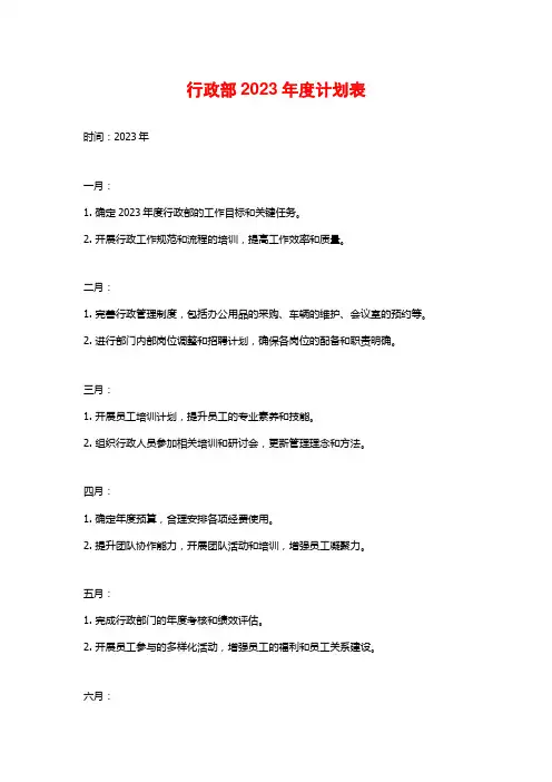 行政部2023年度计划表