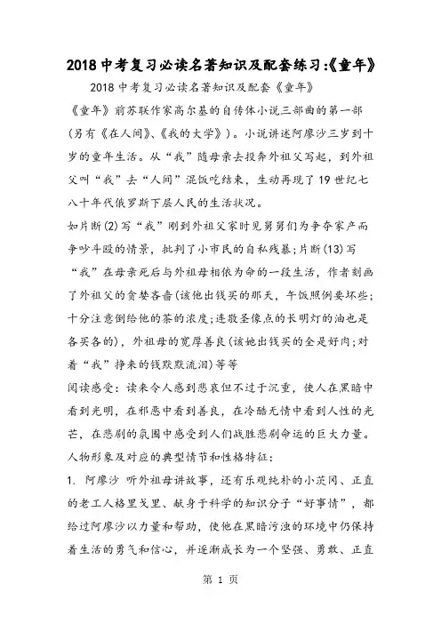 中考复习必读名著知识及配套练习：《童年》-精选文档