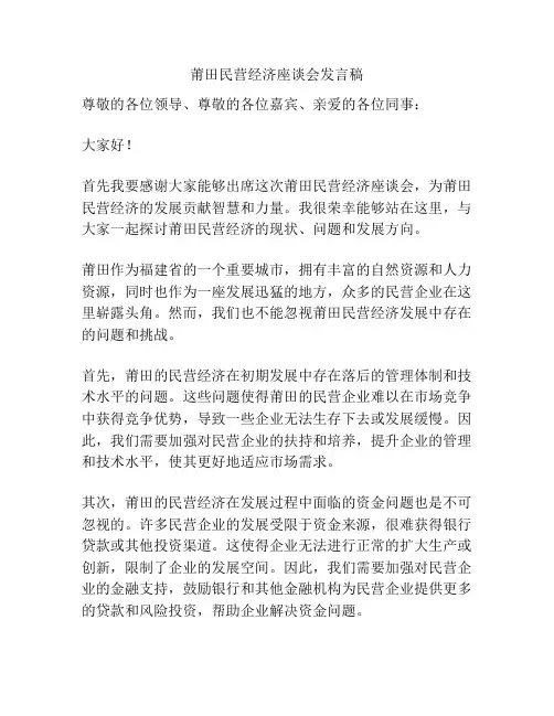 莆田民营经济座谈会发言稿
