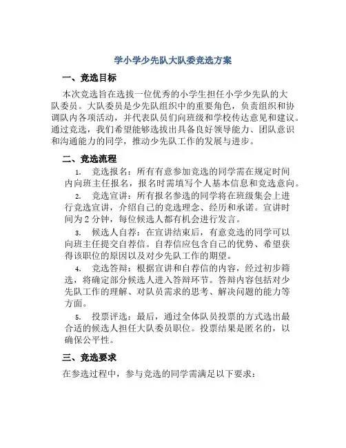 学小学少先队大队委竞选方案