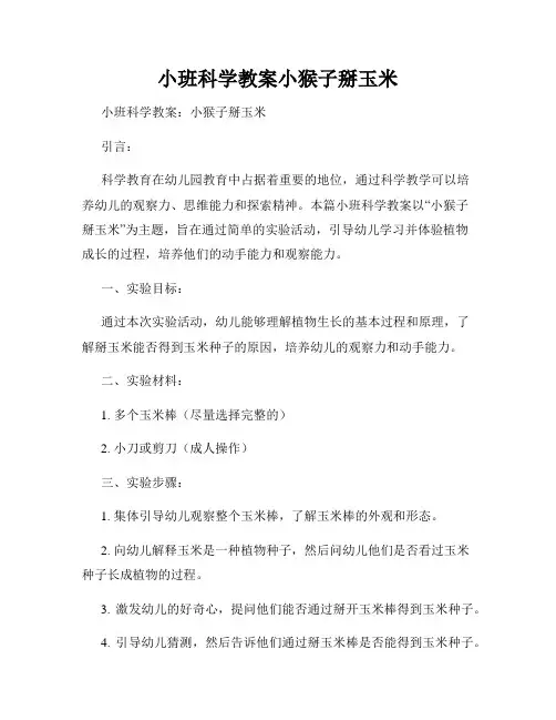 小班科学教案小猴子掰玉米