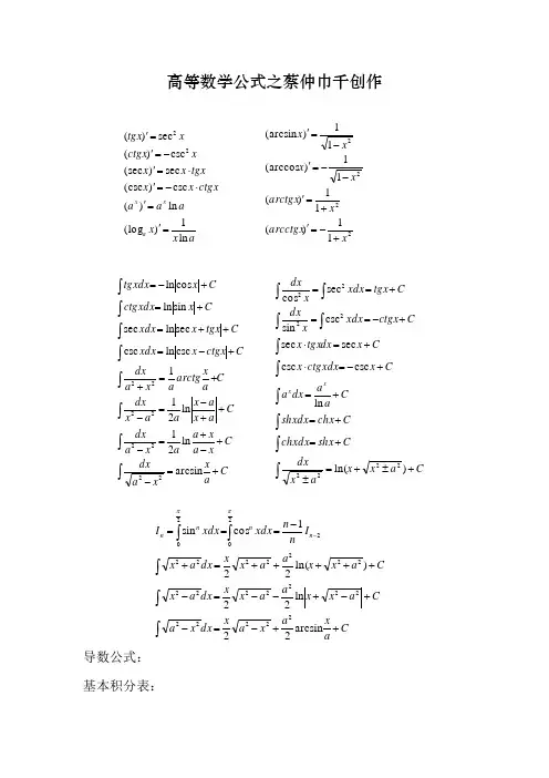 高等数学公式大全及常见函数图像