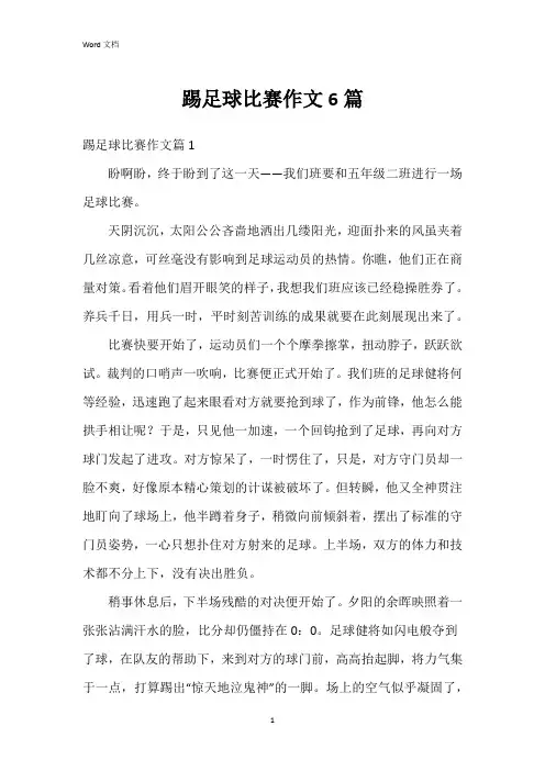 踢足球比赛作文6篇