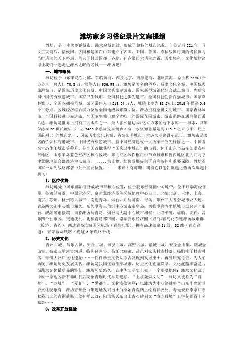 潍坊家乡习俗纪录片文案提纲
