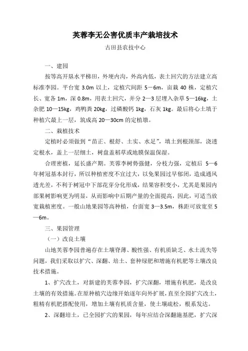 芙蓉李无公害优质丰产栽培技术