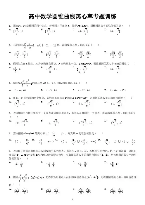 高中数学圆锥曲线离心率专题训练