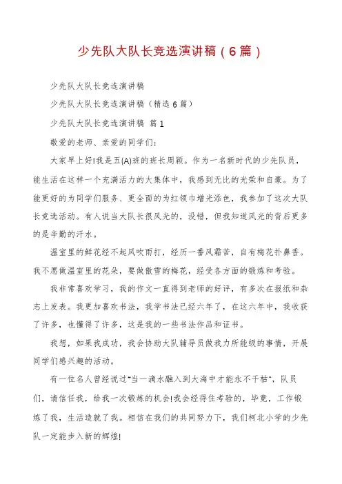 少先队大队长竞选演讲稿(6篇)