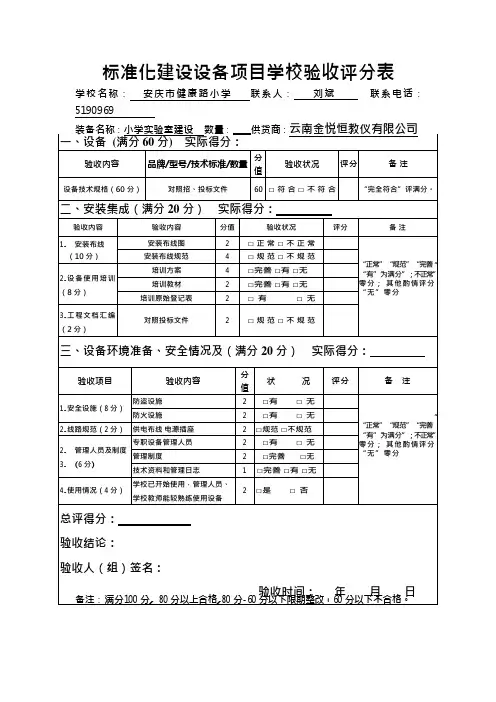 标准化建设(设备项目)学校验收评分表(可编辑修改word版)