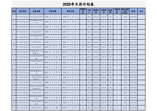 2025年日历计划表 - 甘特图 Excel 模版