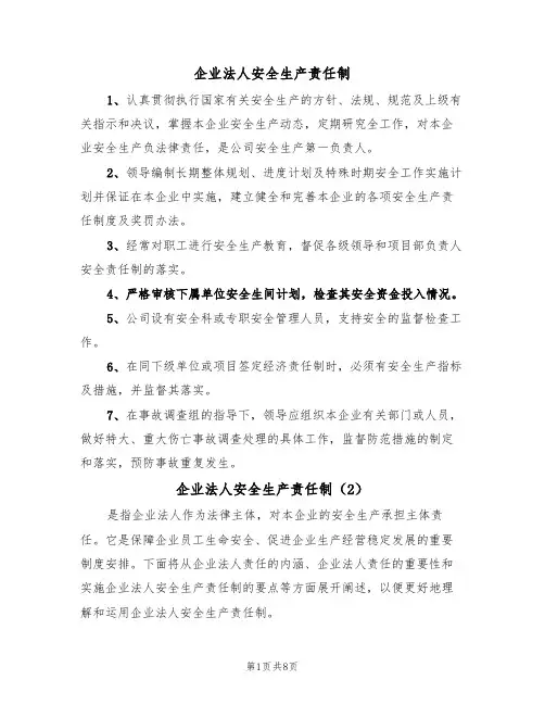 企业法人安全生产责任制(5篇)