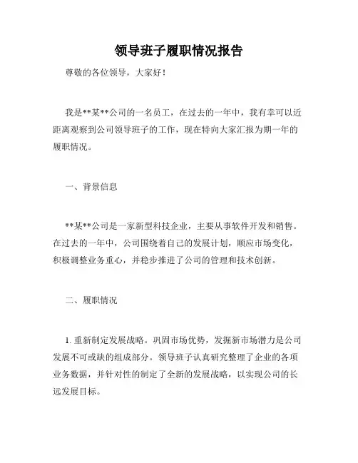 领导班子履职情况报告